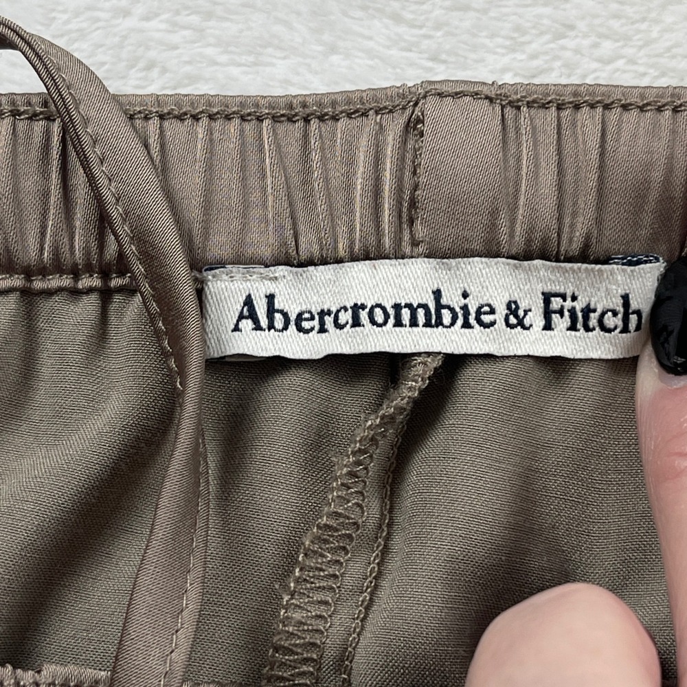 Abercrombie & Fitch Women XL Taupe Satin Wide Leg Elastic Waist Pants Trousers - Picture 3 of 13